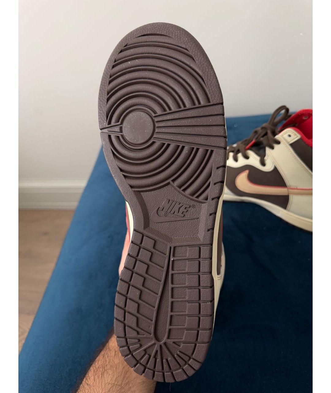 NIKE Коричневые кожаные высокие кроссовки / кеды, фото 4