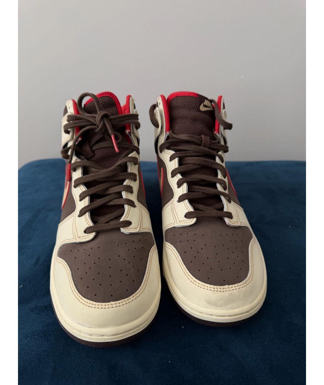 NIKE Коричневые кожаные высокие кроссовки / кеды, фото 2