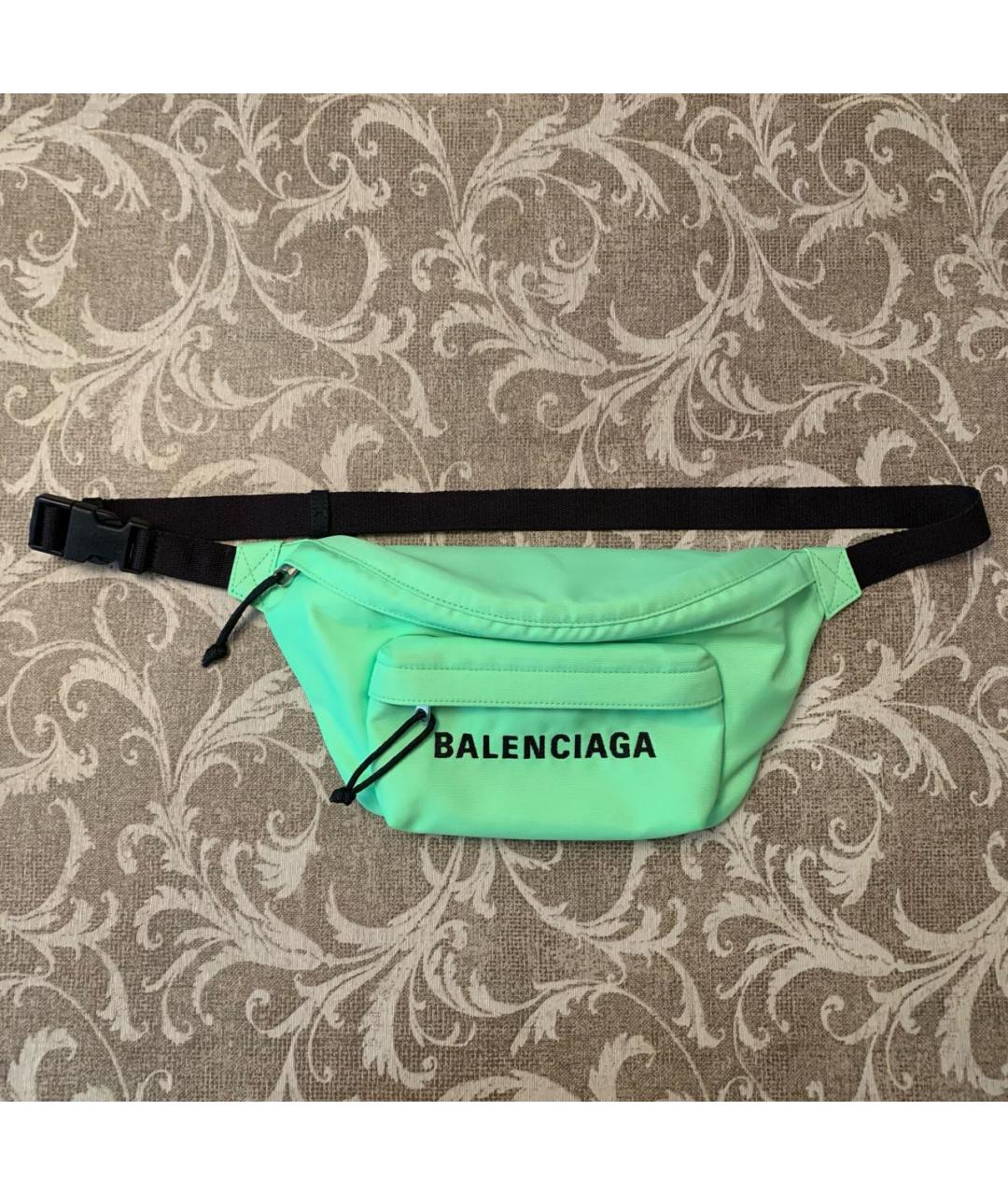 BALENCIAGA Салатовая синтетическая поясная сумка, фото 7