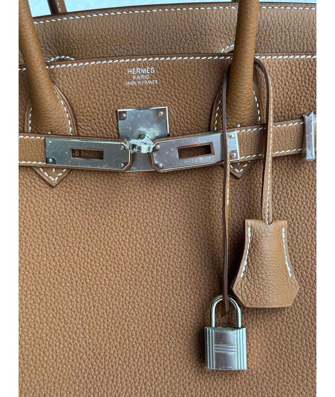 HERMES Золотая кожаная сумка с короткими ручками, фото 5