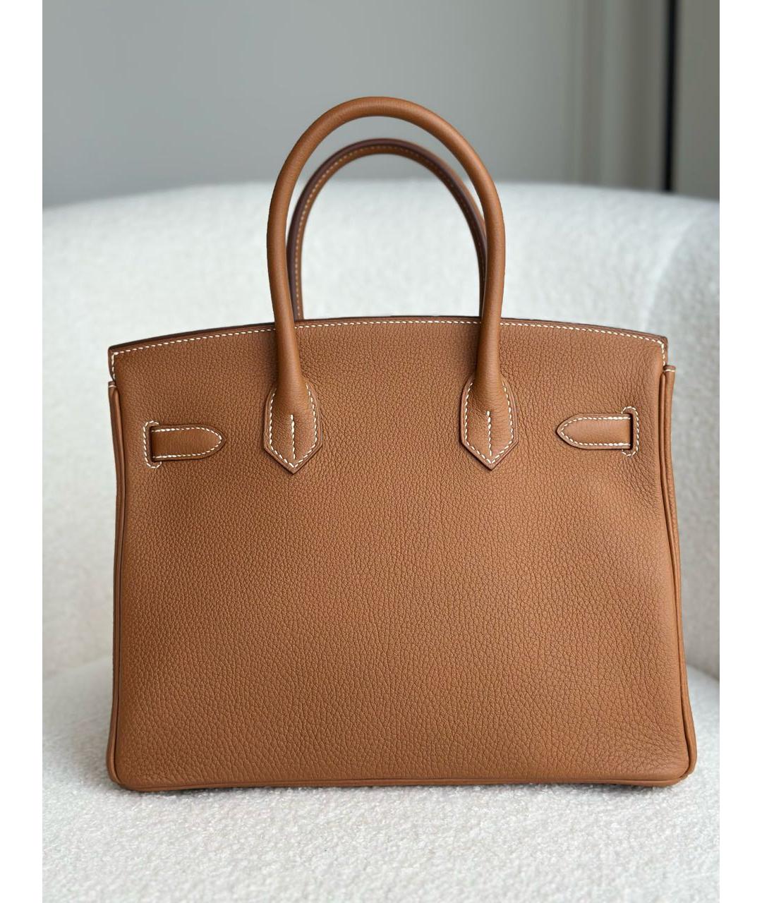 HERMES Золотая кожаная сумка с короткими ручками, фото 4