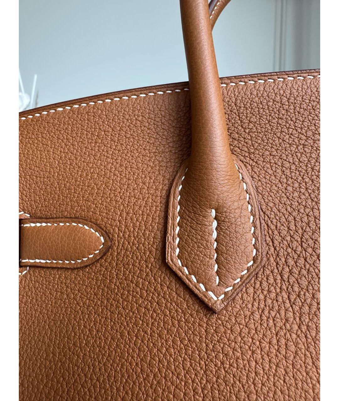 HERMES Золотая кожаная сумка с короткими ручками, фото 6