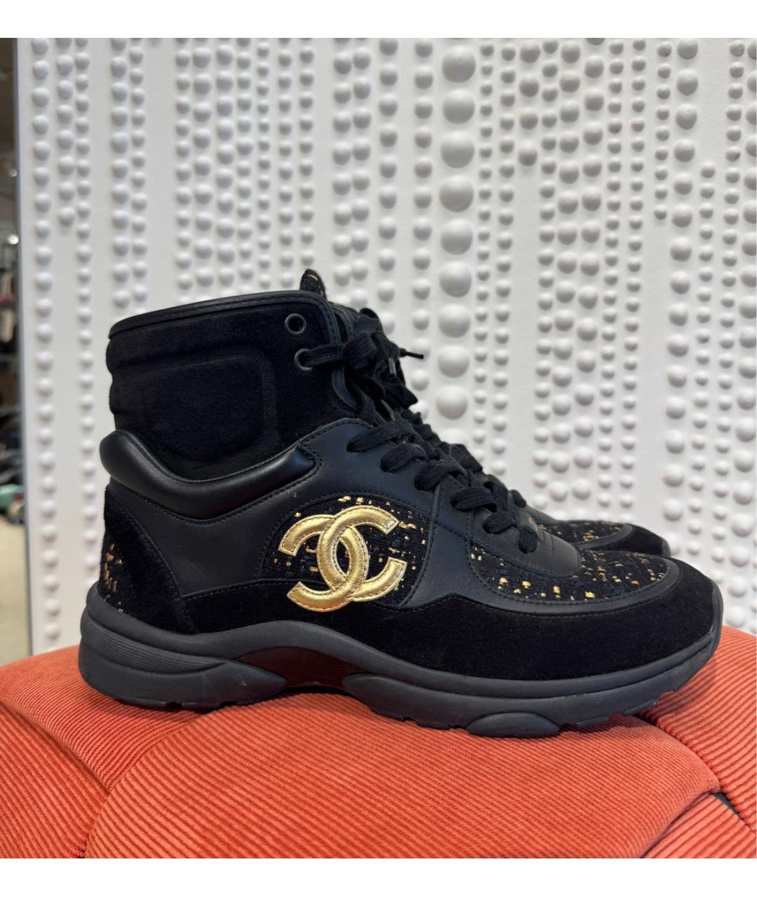 CHANEL Черные кожаные кроссовки, фото 5