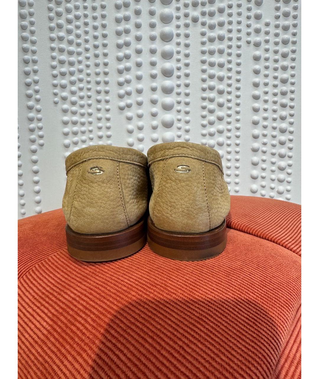 SANTONI Бежевые нубуковые лоферы, фото 4