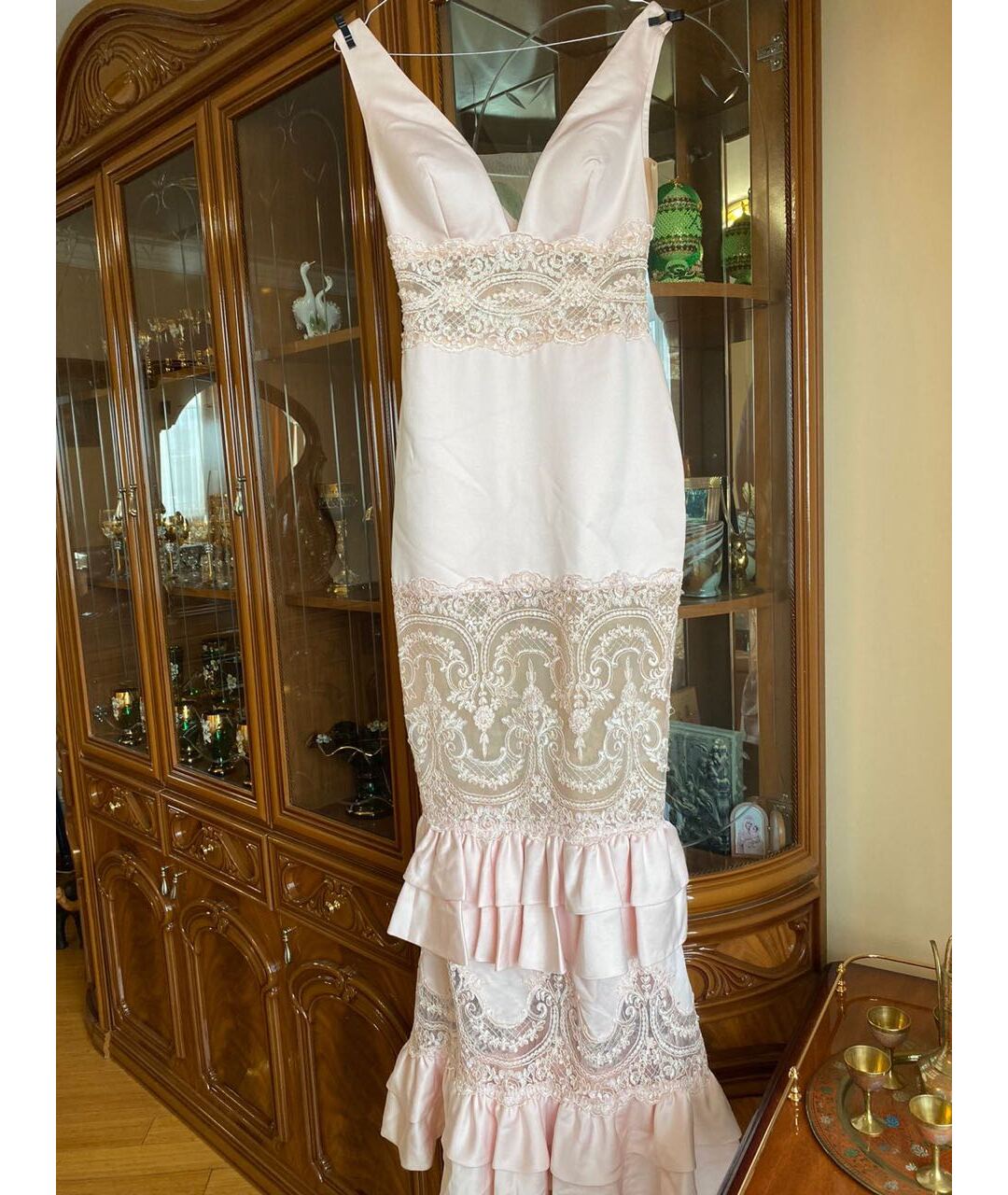 TARIK EDIZ Розовое кружевное вечернее платье, фото 5