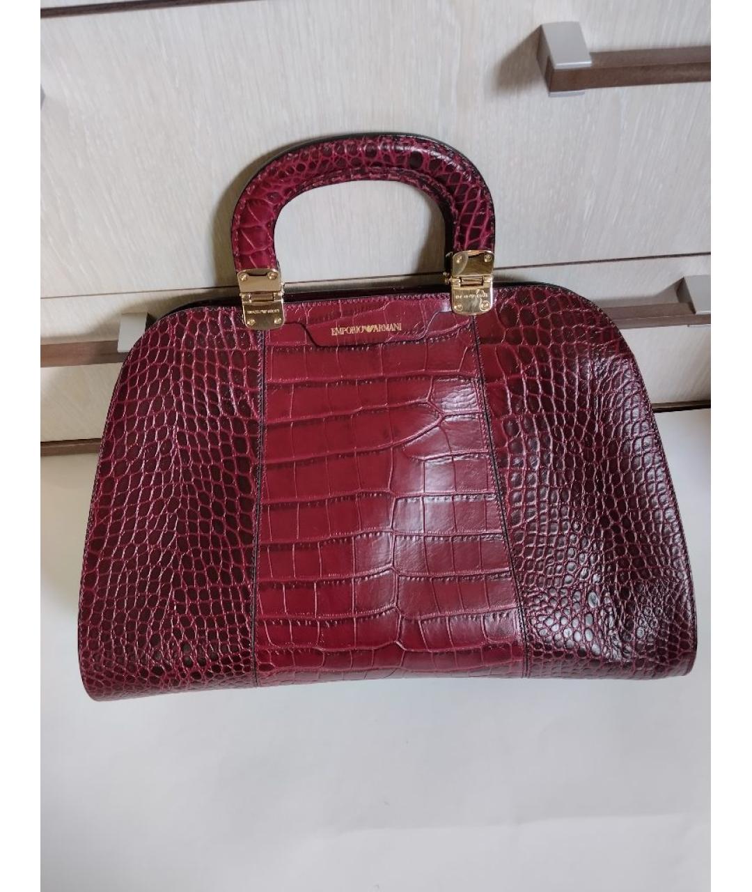 EMPORIO ARMANI Бордовая кожаная сумка тоут, фото 2