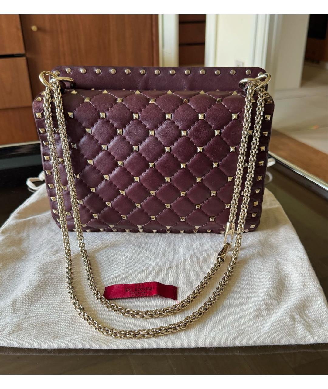 VALENTINO Бордовая кожаная сумка через плечо, фото 3