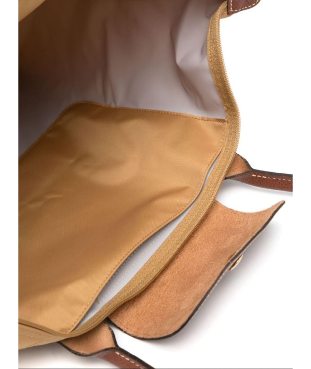 LONGCHAMP Бежевая синтетическая сумка с короткими ручками, фото 3