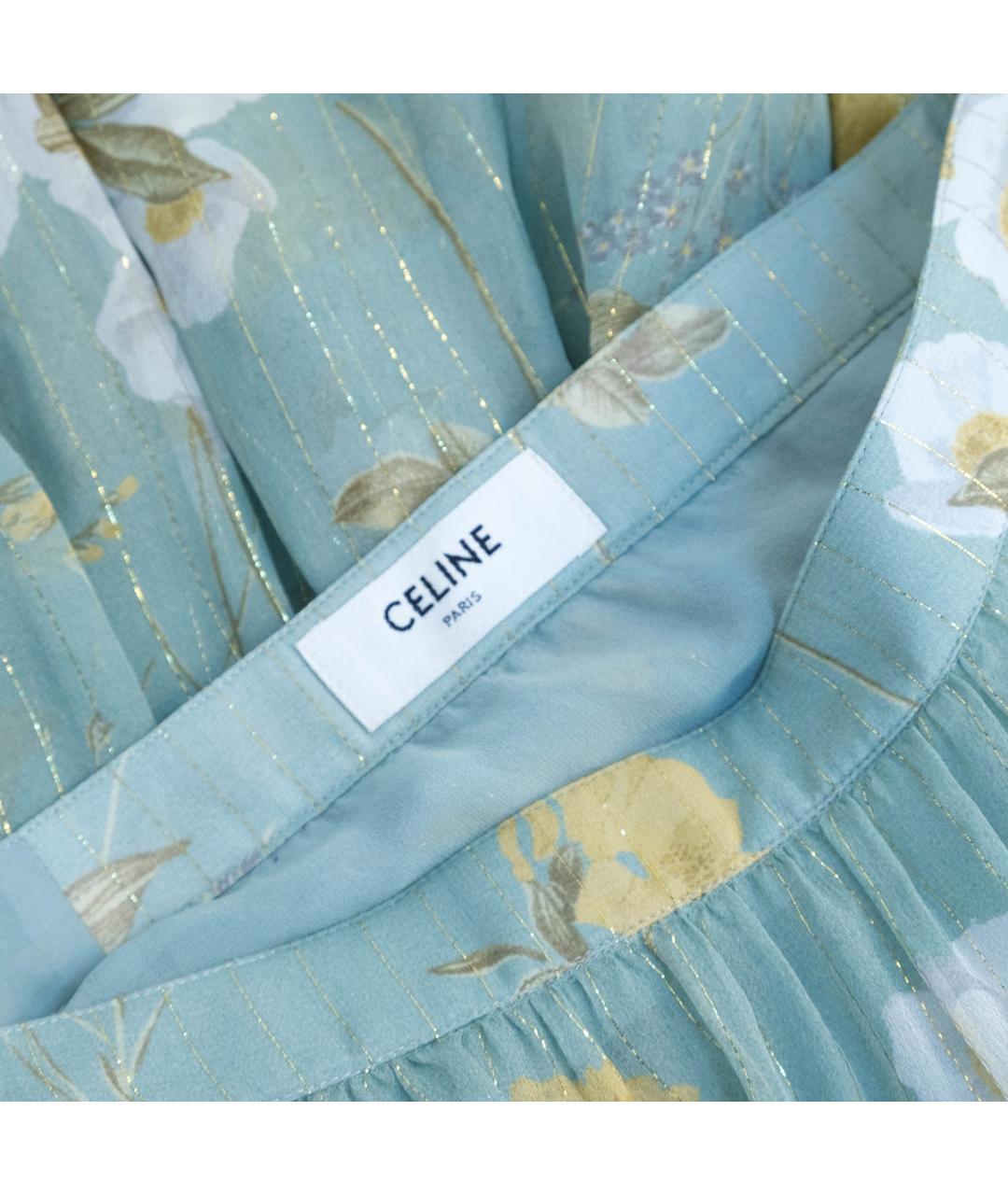 CELINE Голубая шелковая юбка миди, фото 3