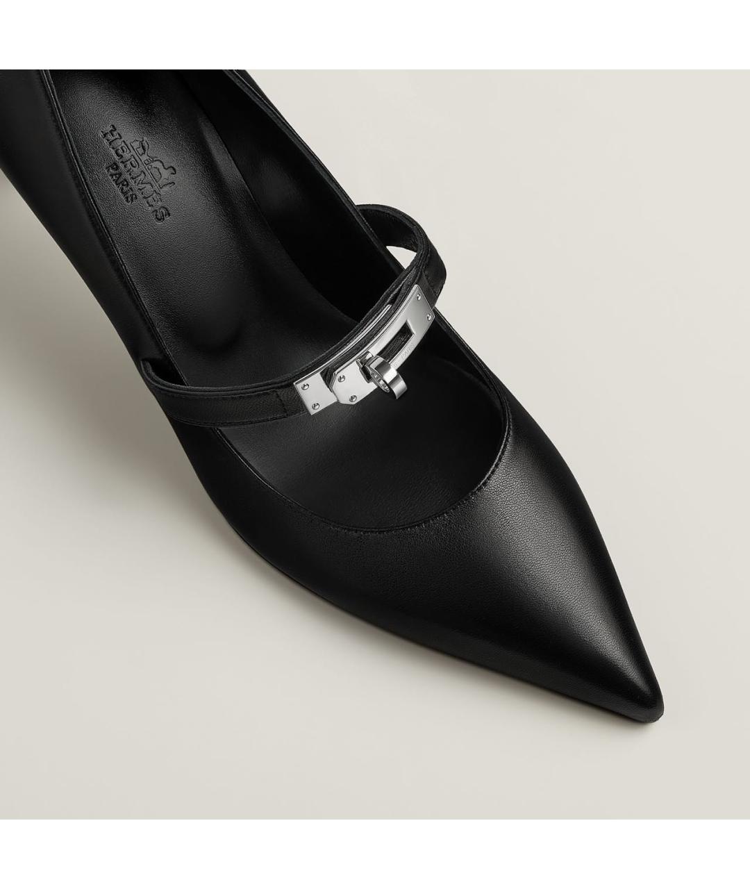 HERMES Черные кожаные лодочки на низком каблуке, фото 4