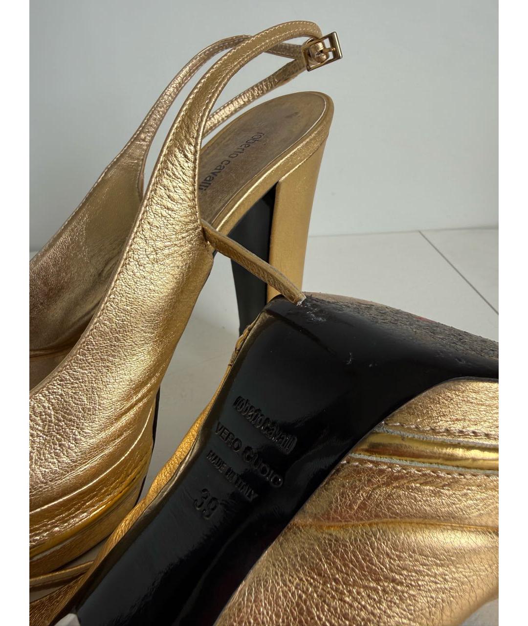 ROBERTO CAVALLI Золотые кожаные босоножки, фото 6