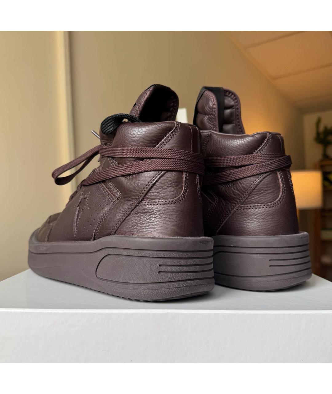 RICK OWENS Бордовые кожаные высокие кроссовки / кеды, фото 4