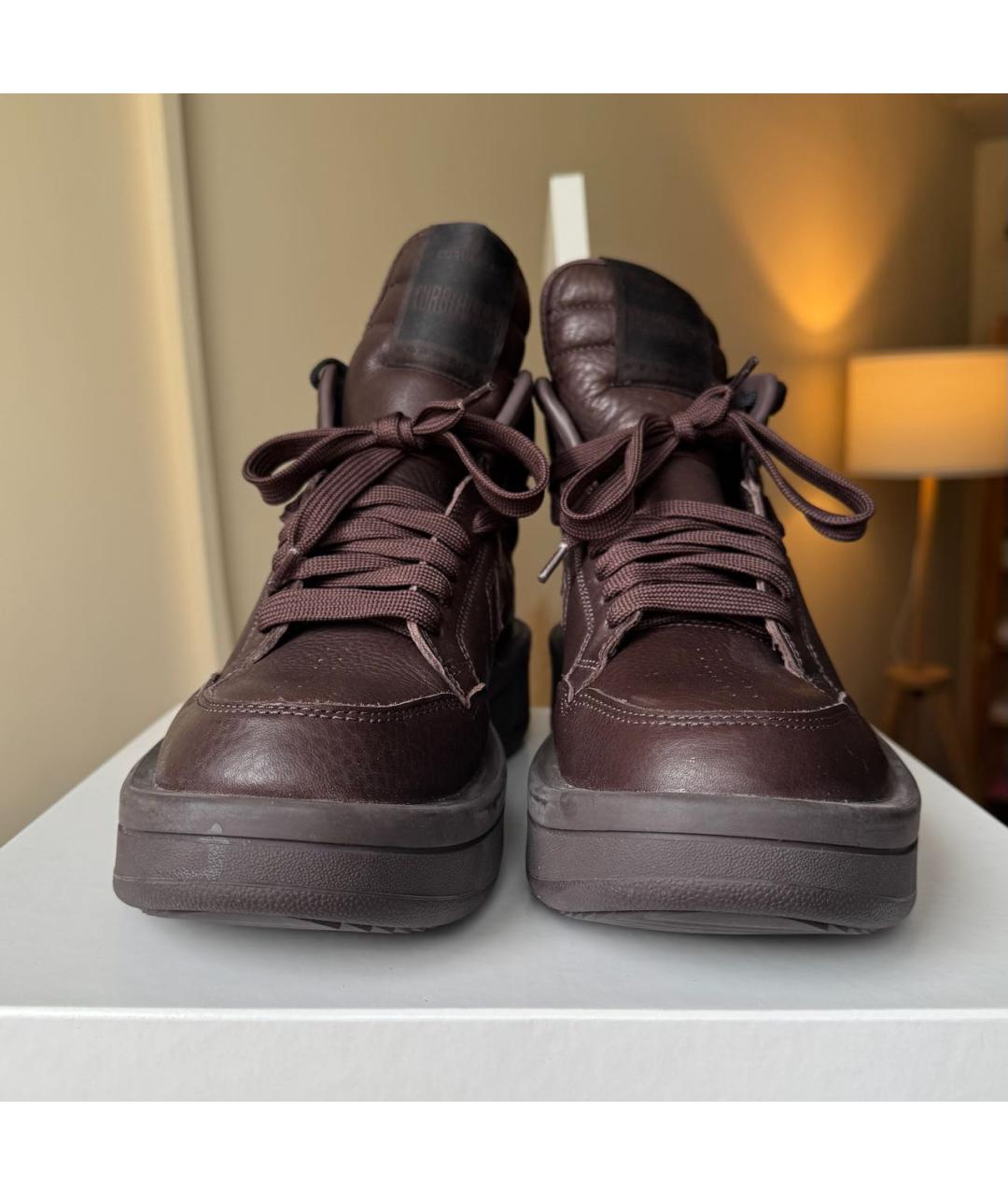 RICK OWENS Бордовые кожаные высокие кроссовки / кеды, фото 3