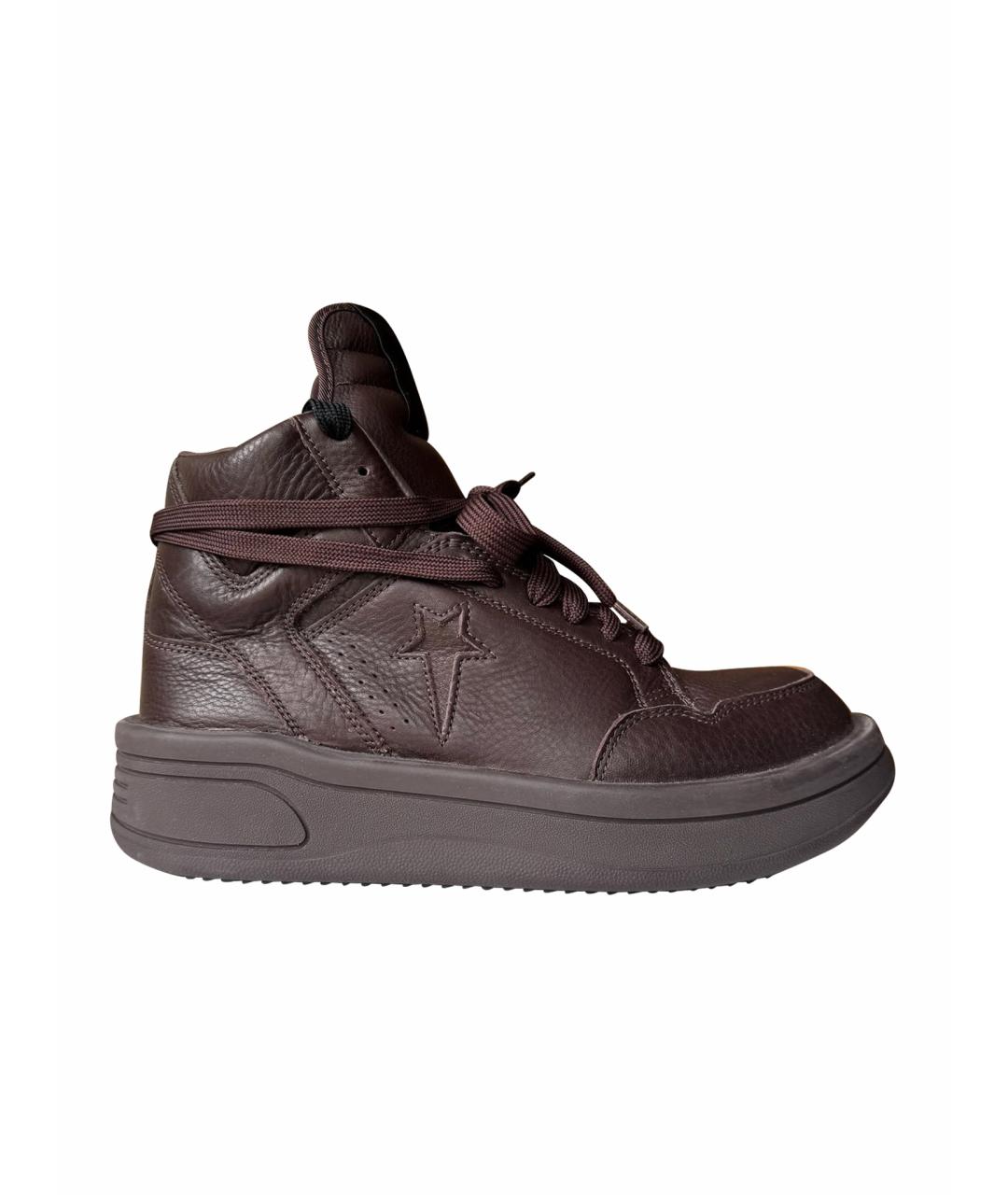RICK OWENS Бордовые кожаные высокие кроссовки / кеды, фото 1