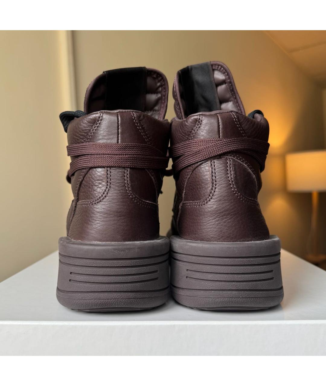 RICK OWENS Бордовые кожаные высокие кроссовки / кеды, фото 5