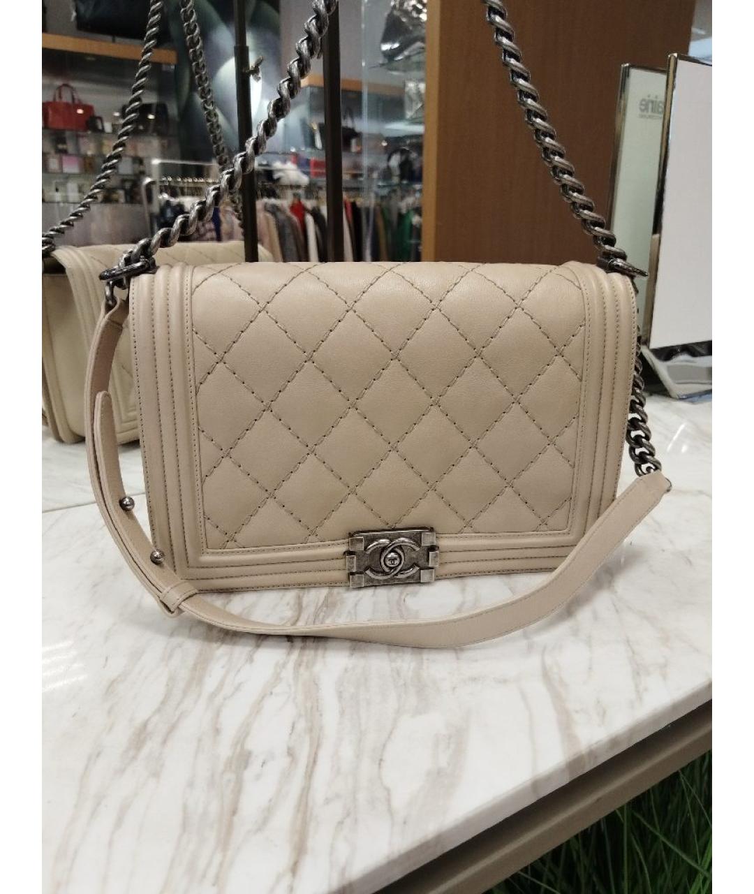 CHANEL Бежевая кожаная сумка через плечо, фото 7