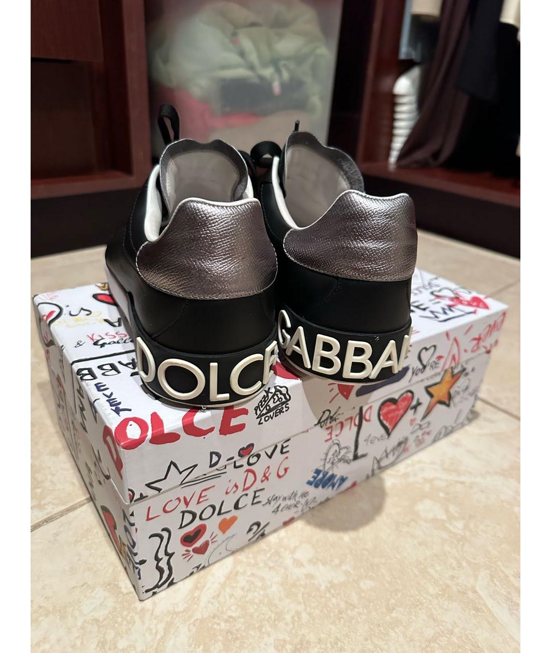 DOLCE&GABBANA Черные кожаные низкие кроссовки / кеды, фото 3