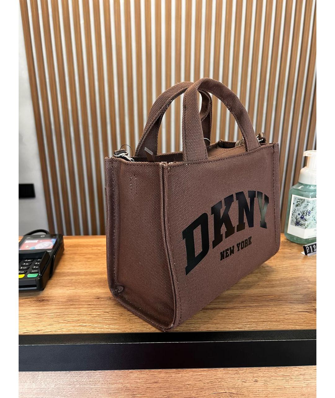 DKNY Коричневая тканевая сумка тоут, фото 2