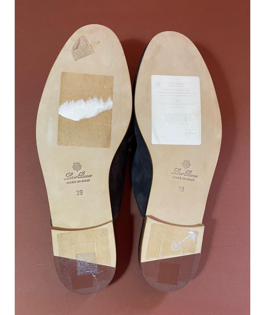 LORO PIANA Антрацитовые замшевые мюли, фото 5