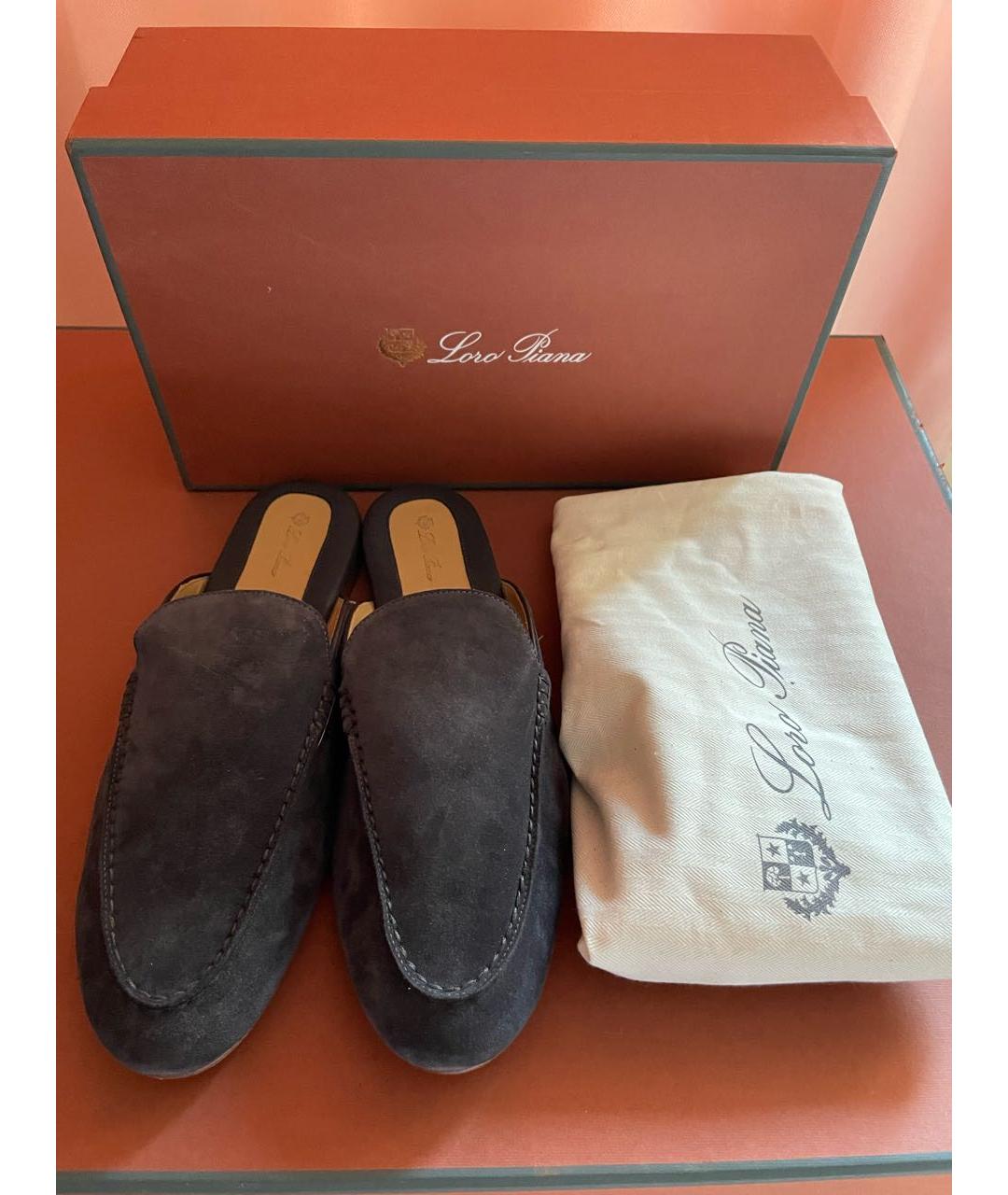 LORO PIANA Антрацитовые замшевые мюли, фото 6