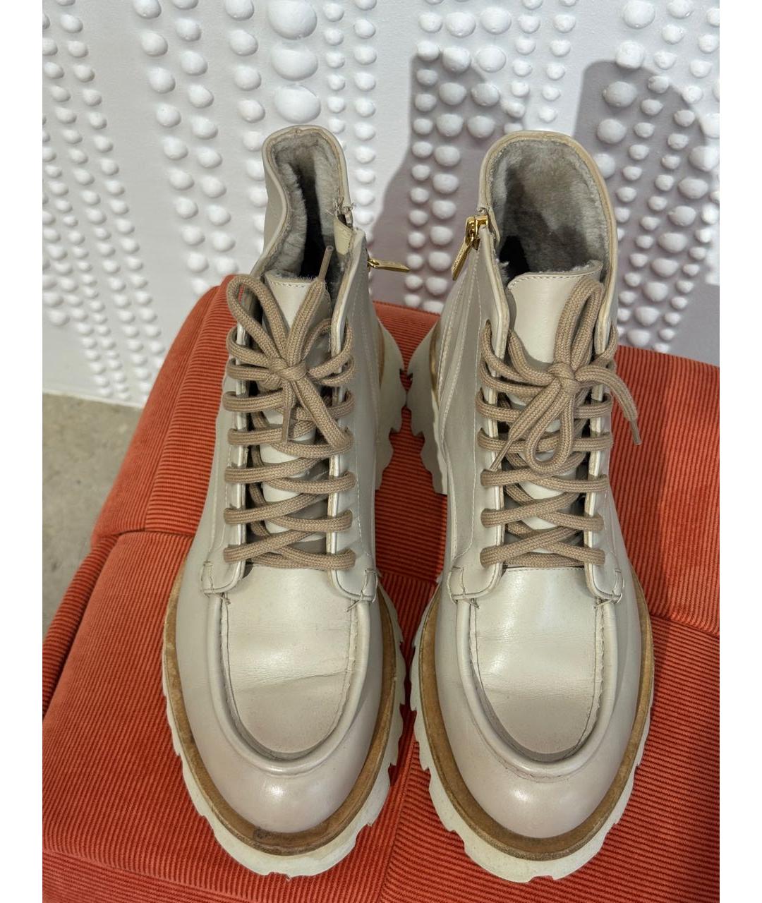 SANTONI Бежевые кожаные ботинки, фото 2