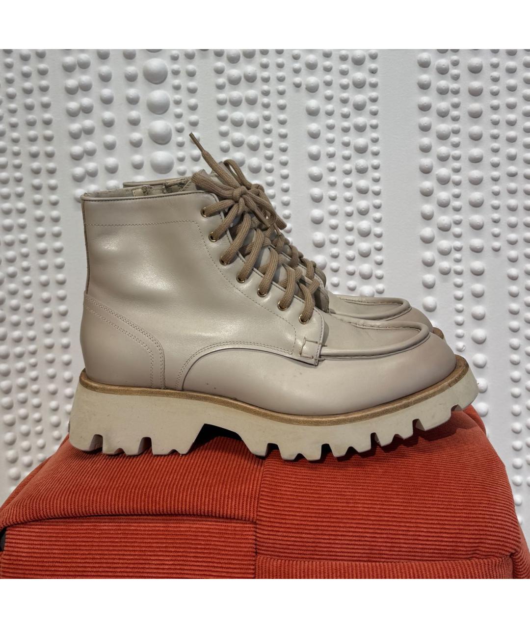 SANTONI Бежевые кожаные ботинки, фото 5