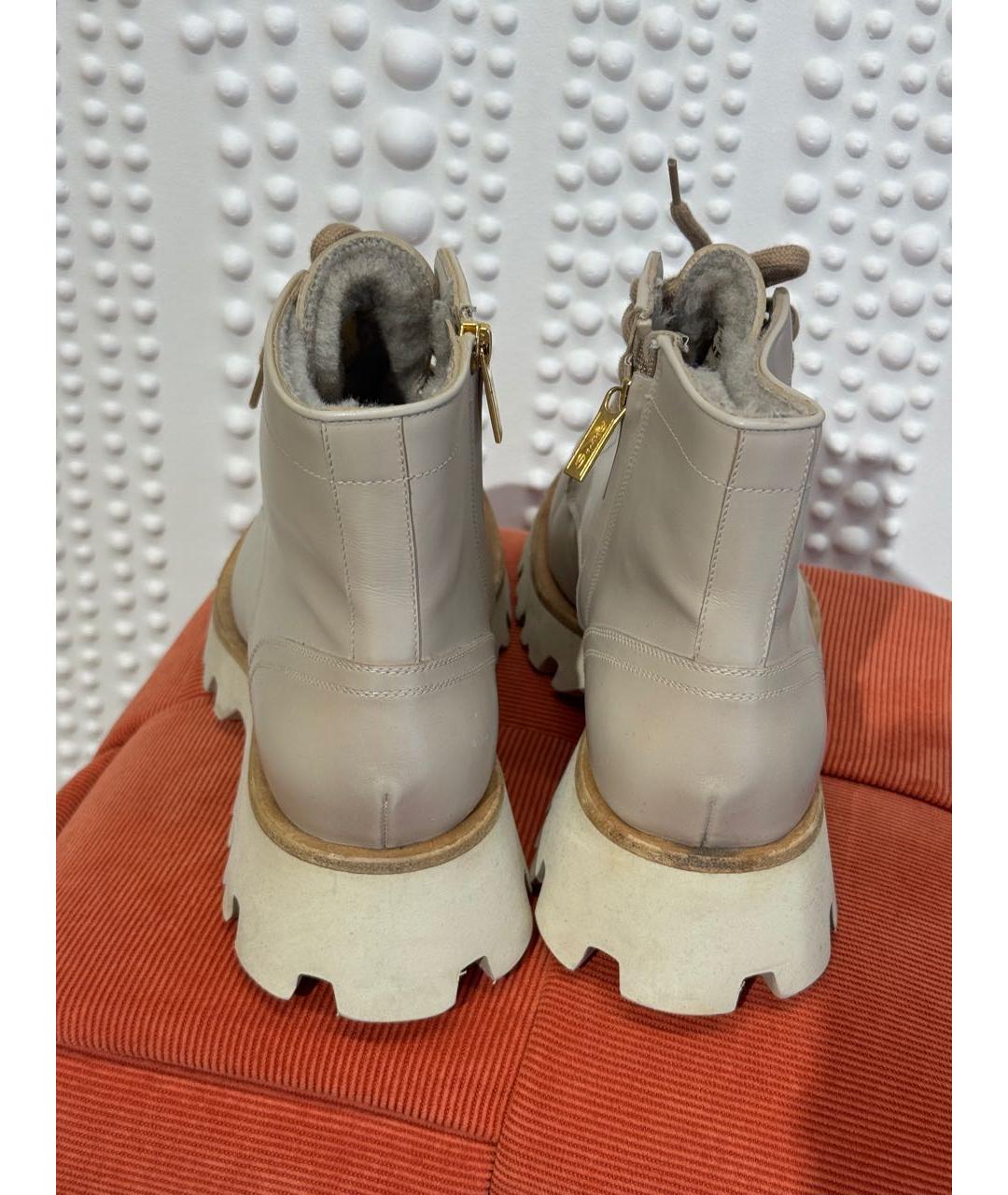 SANTONI Бежевые кожаные ботинки, фото 4