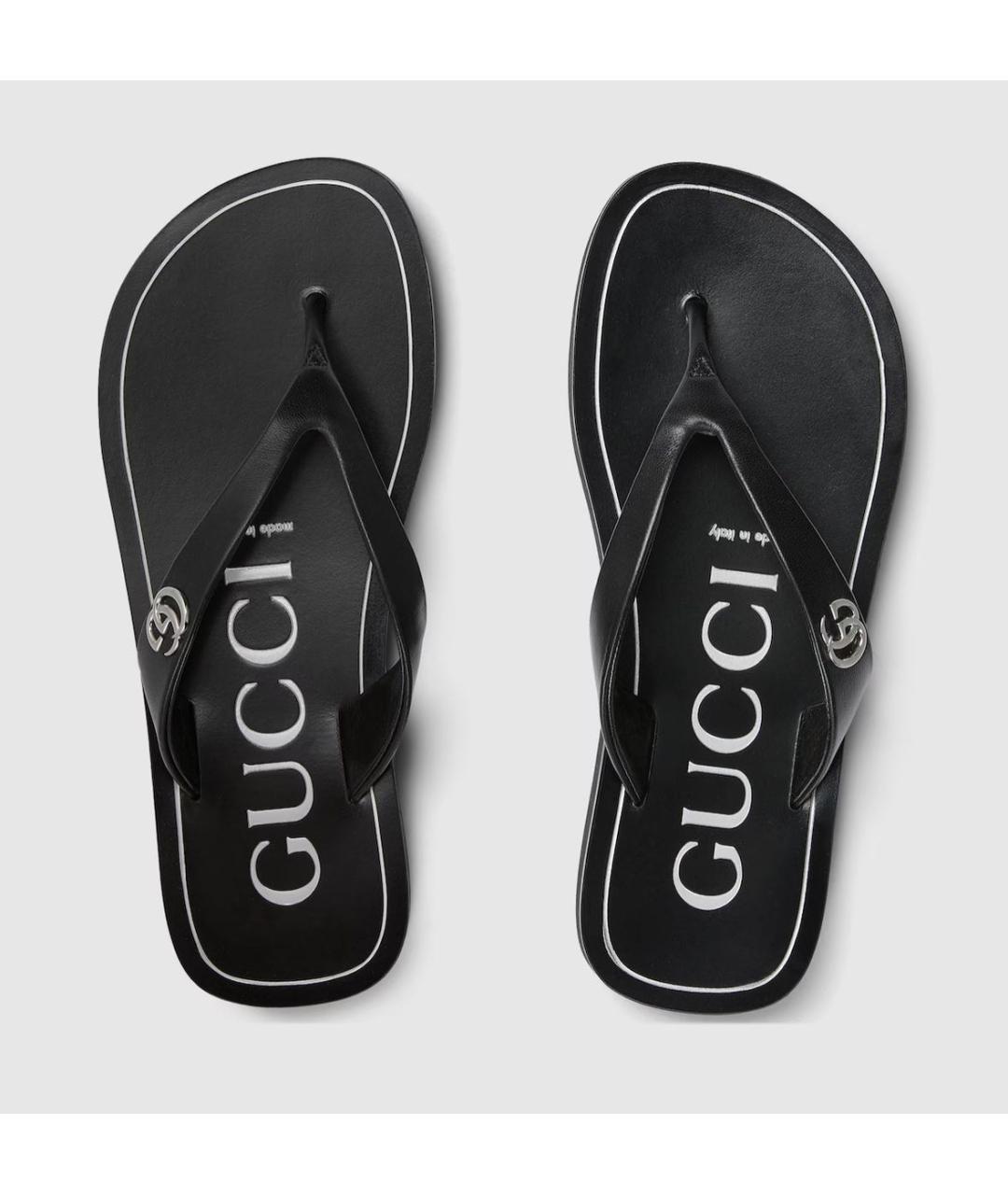 GUCCI Черные кожаные шлепанцы, фото 4