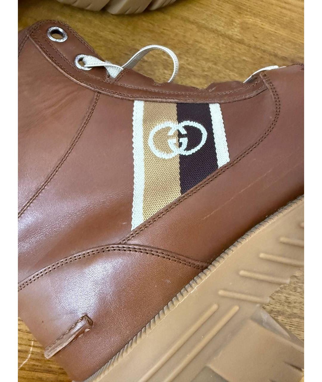 GUCCI Коричневые кожаные высокие ботинки, фото 7