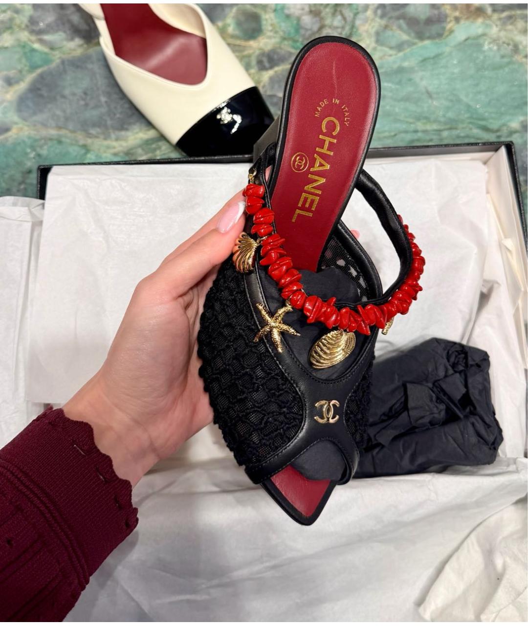 CHANEL Черные босоножки, фото 4