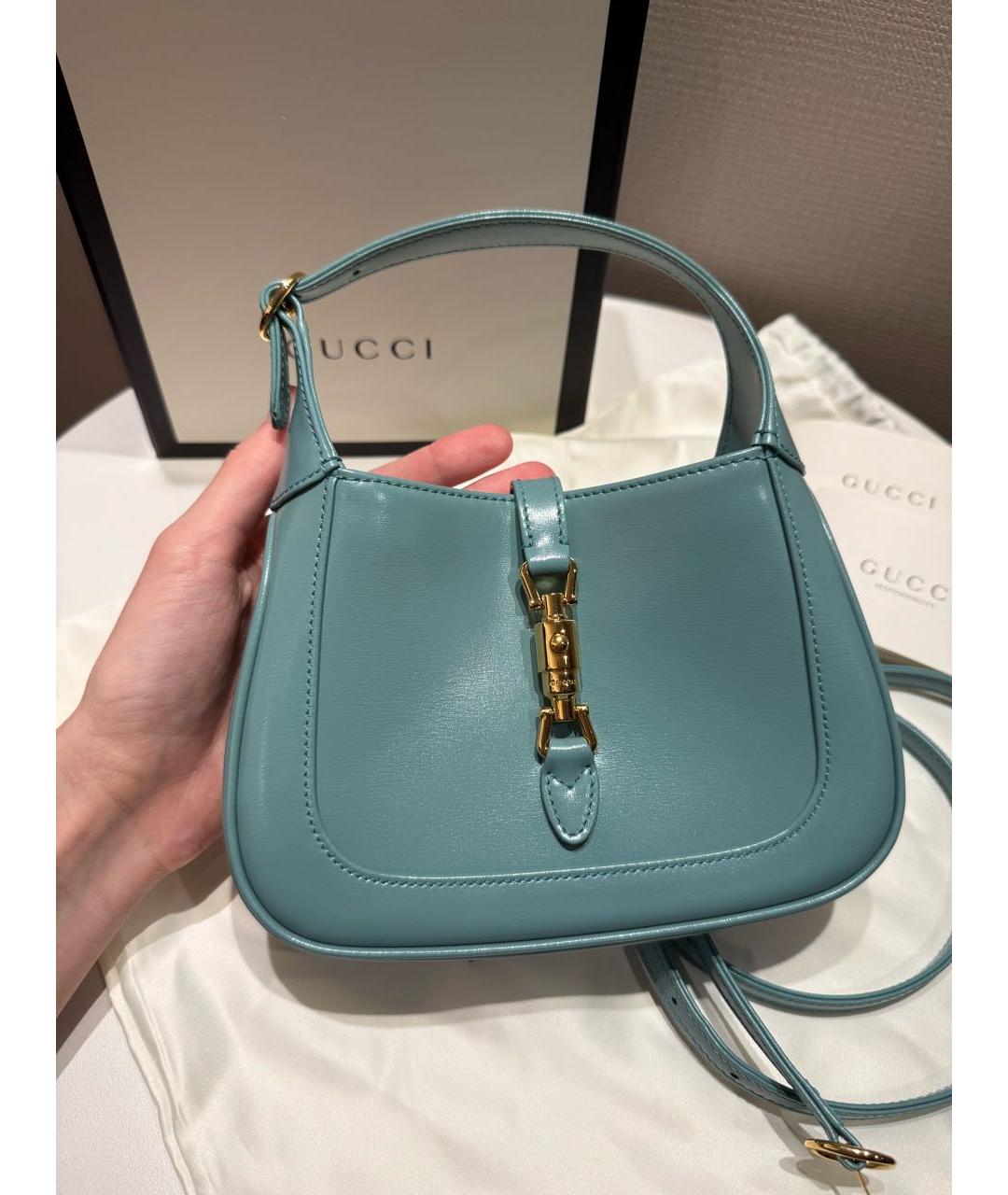 GUCCI Бирюзовая кожаная сумка через плечо, фото 4