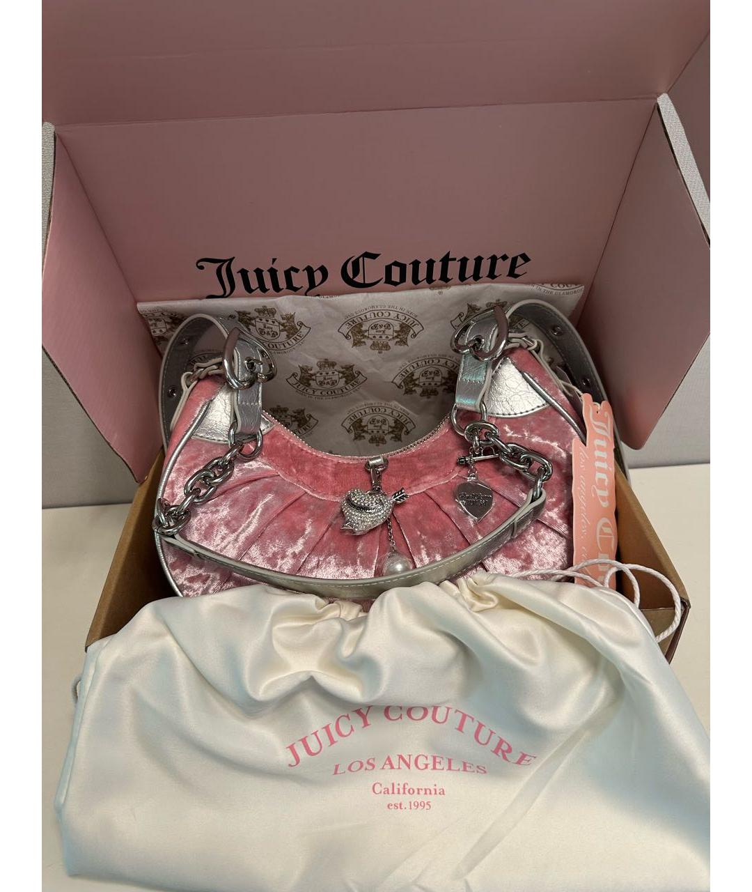 JUICY COUTURE Розовая бархатная сумка через плечо, фото 7