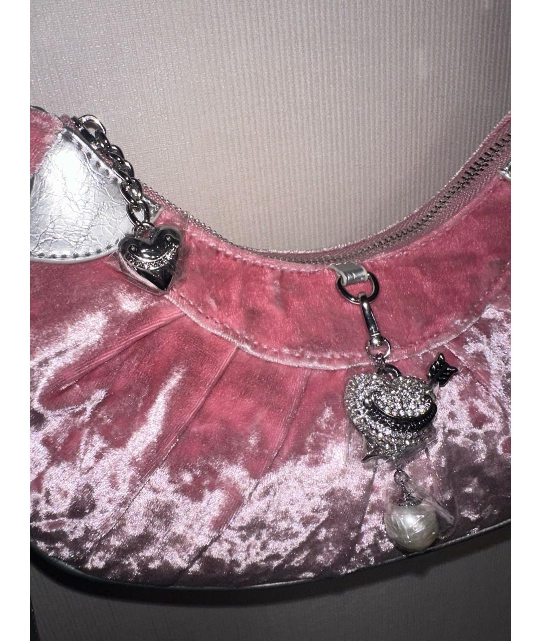 JUICY COUTURE Розовая бархатная сумка через плечо, фото 4