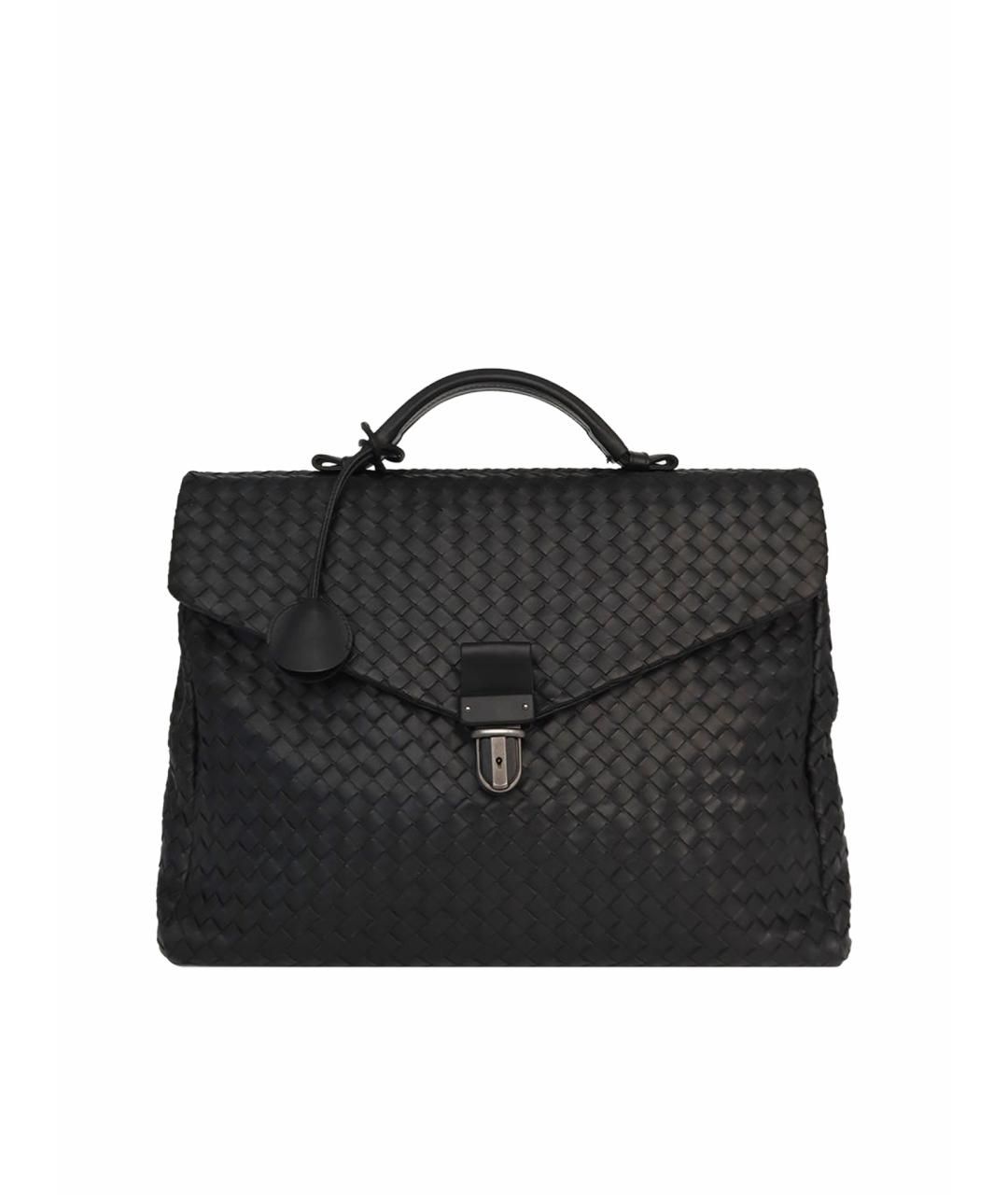BOTTEGA VENETA Черный кожаный портфель, фото 1