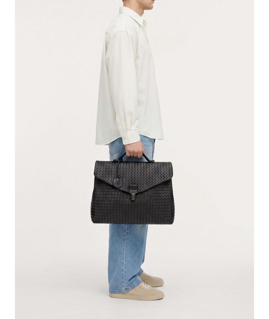 BOTTEGA VENETA Черный кожаный портфель, фото 8