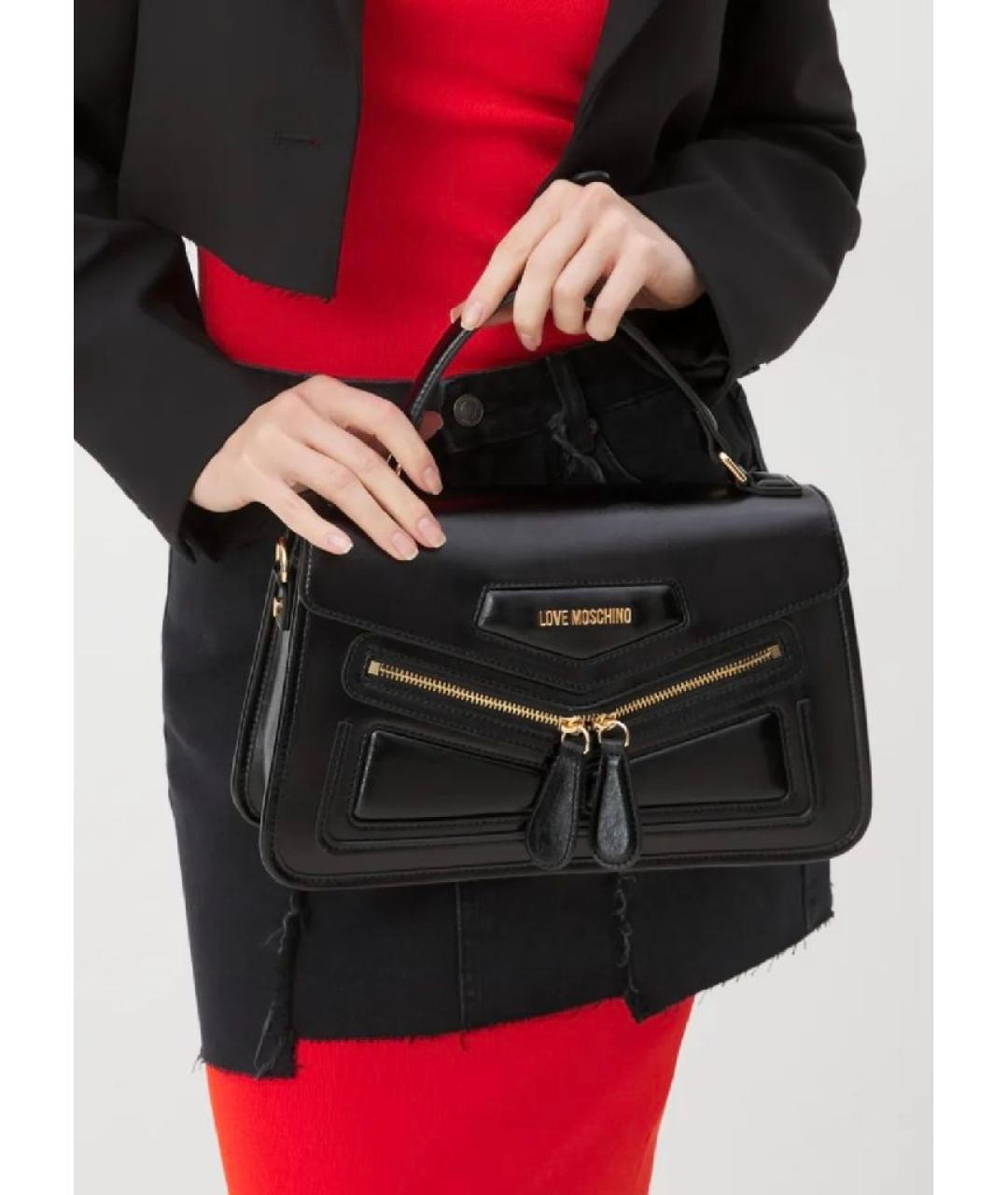 LOVE MOSCHINO Черная кожаная сумка через плечо, фото 2
