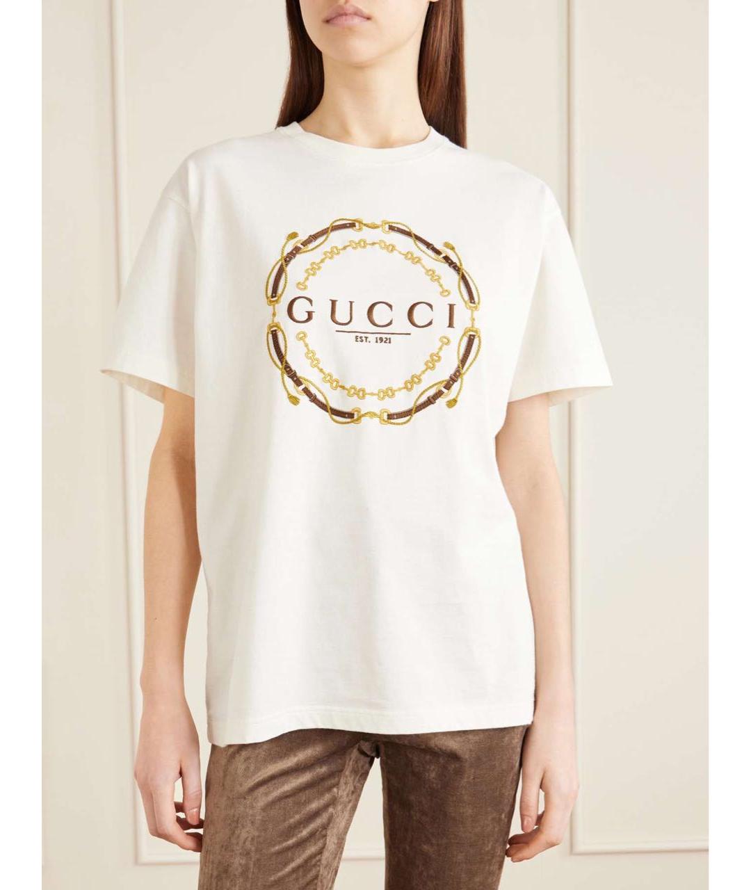 GUCCI Белая хлопковая футболка, фото 3
