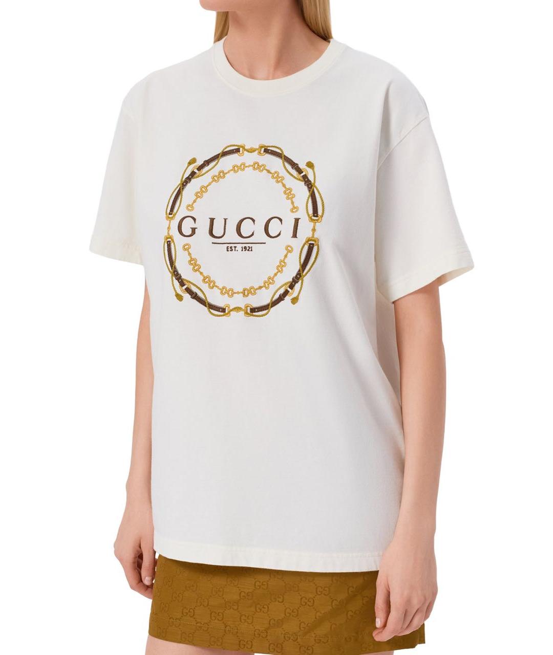 GUCCI Белая хлопковая футболка, фото 8