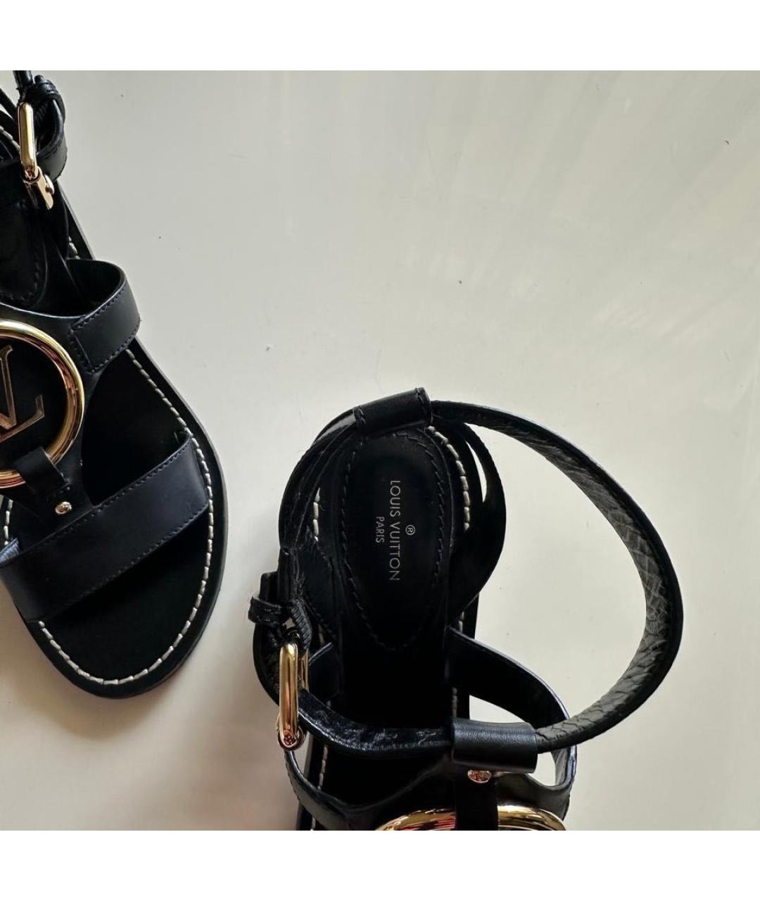 LOUIS VUITTON Черные кожаные сандалии, фото 4