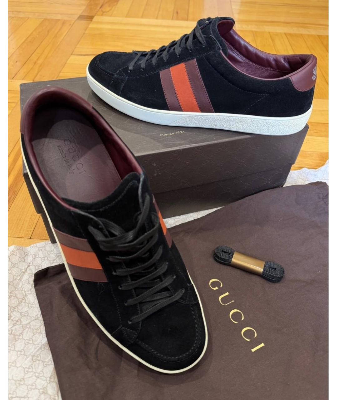 GUCCI Черные замшевые низкие кроссовки / кеды, фото 5
