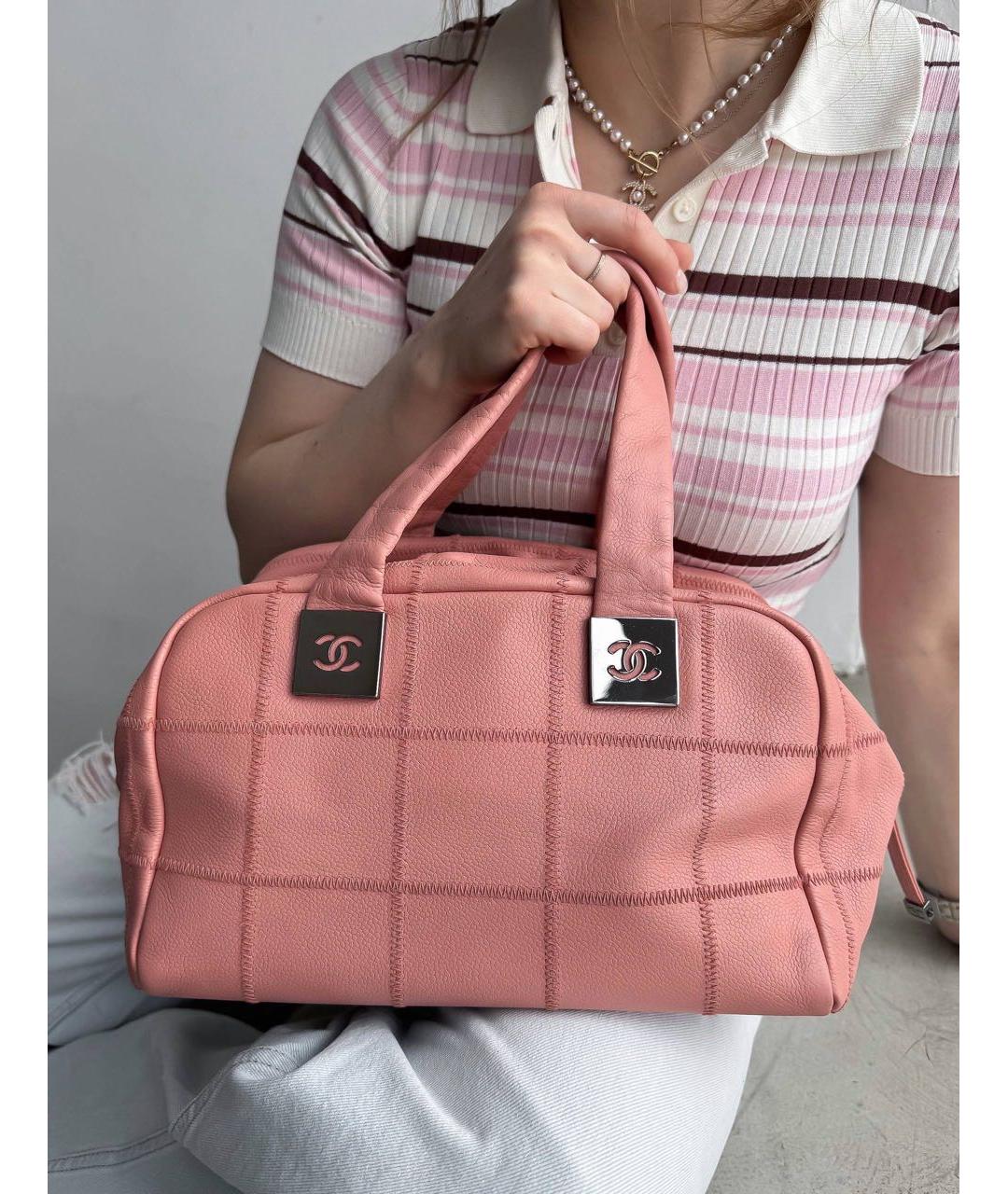 CHANEL Розовая кожаная сумка с короткими ручками, фото 3