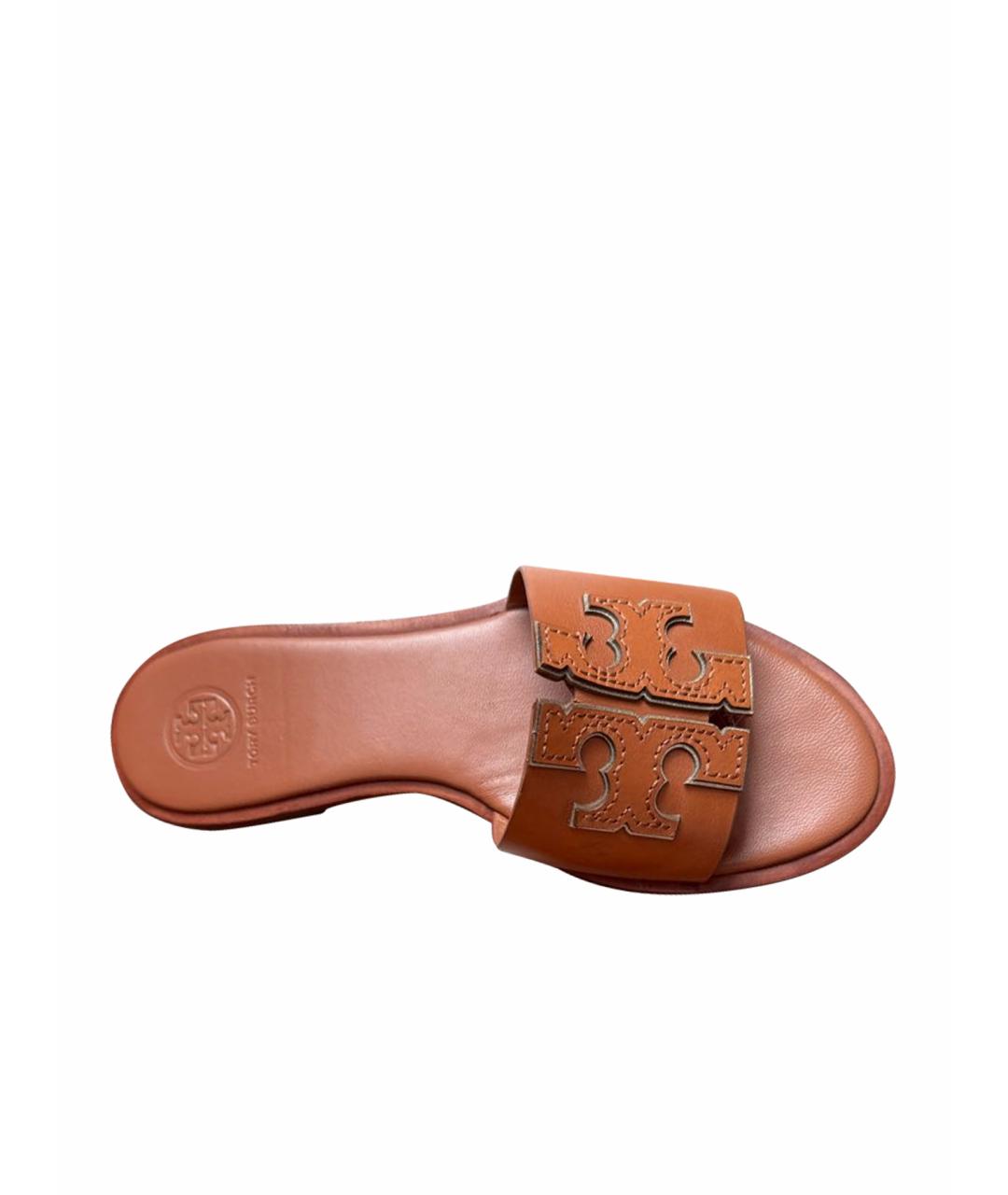 TORY BURCH Коричневые кожаные шлепанцы, фото 1
