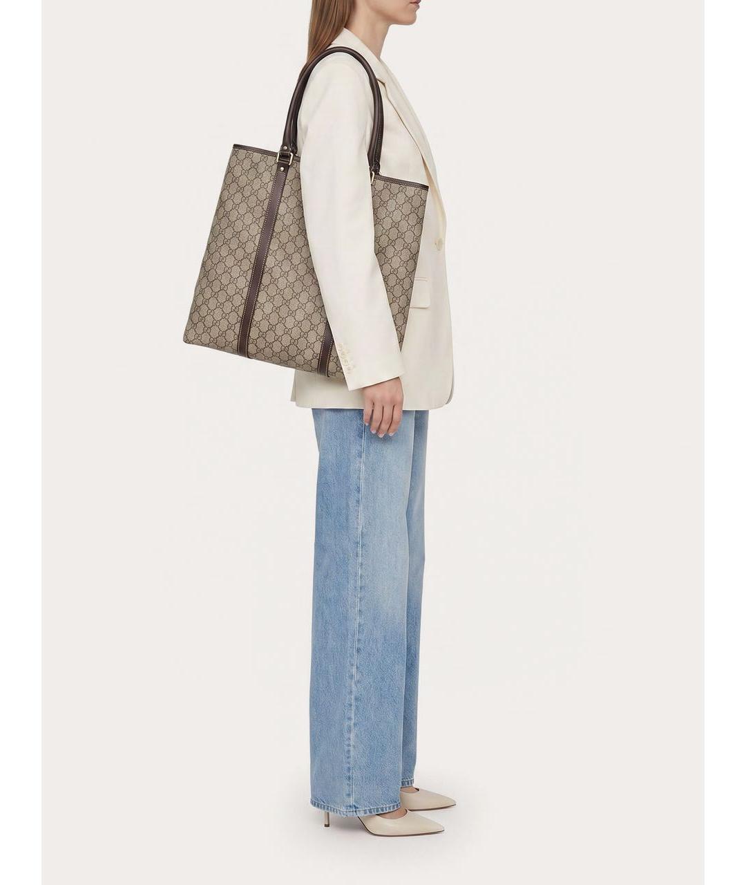 GUCCI Бежевая тканевая сумка тоут, фото 8