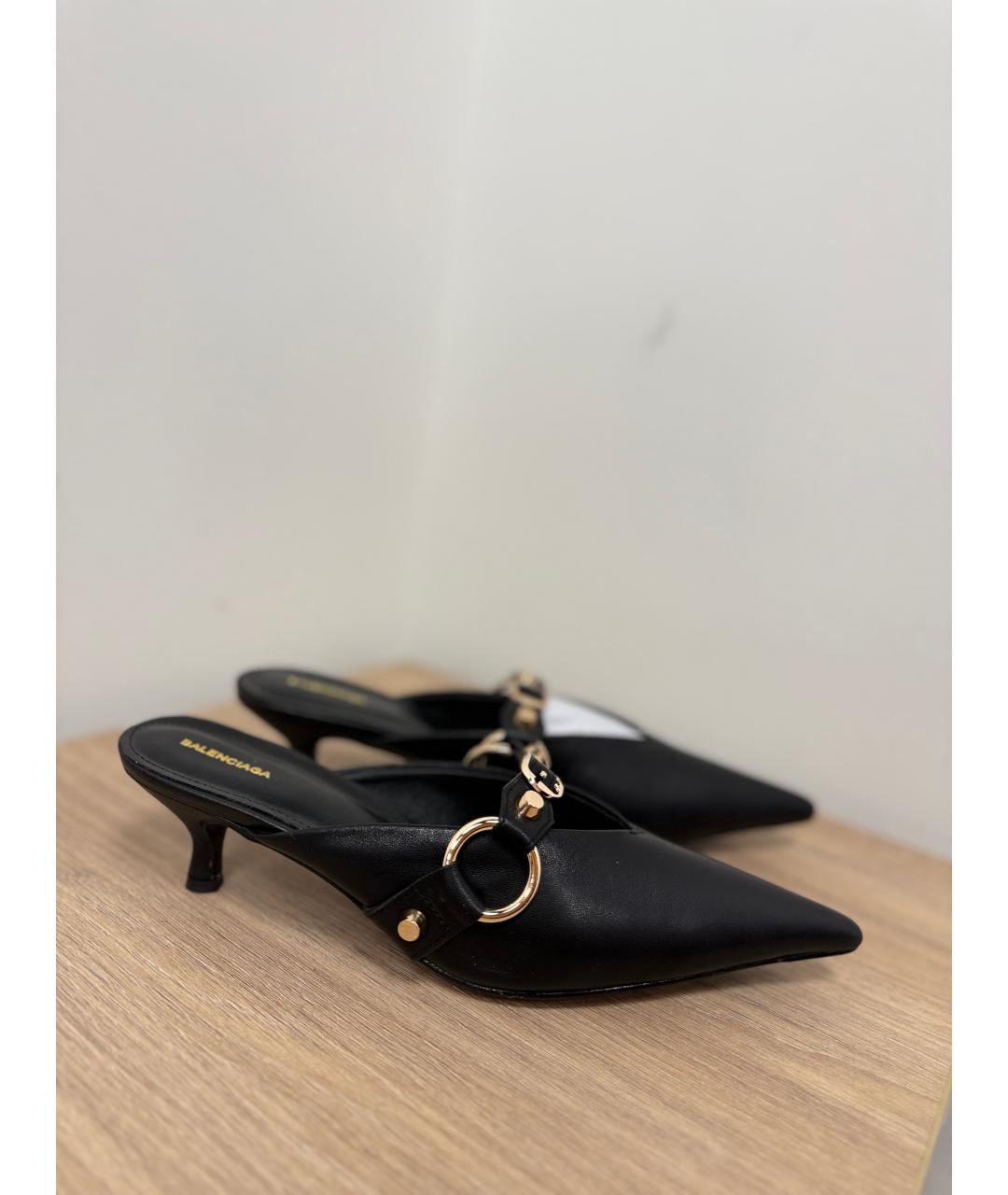 BALENCIAGA Черные кожаные мюли, фото 3