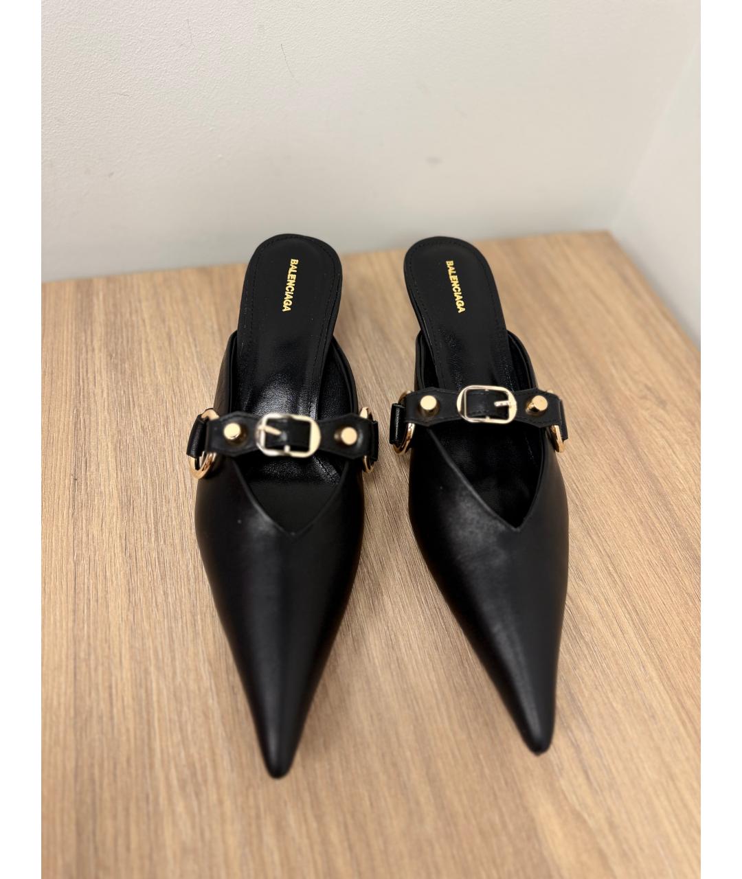 BALENCIAGA Черные кожаные мюли, фото 2
