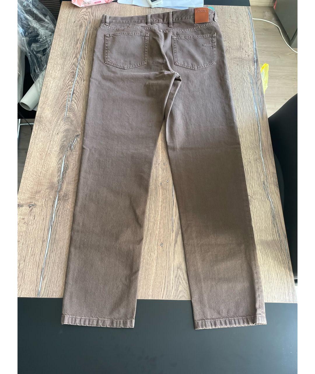 ZEGNA Коричневые хлопковые прямые джинсы, фото 2