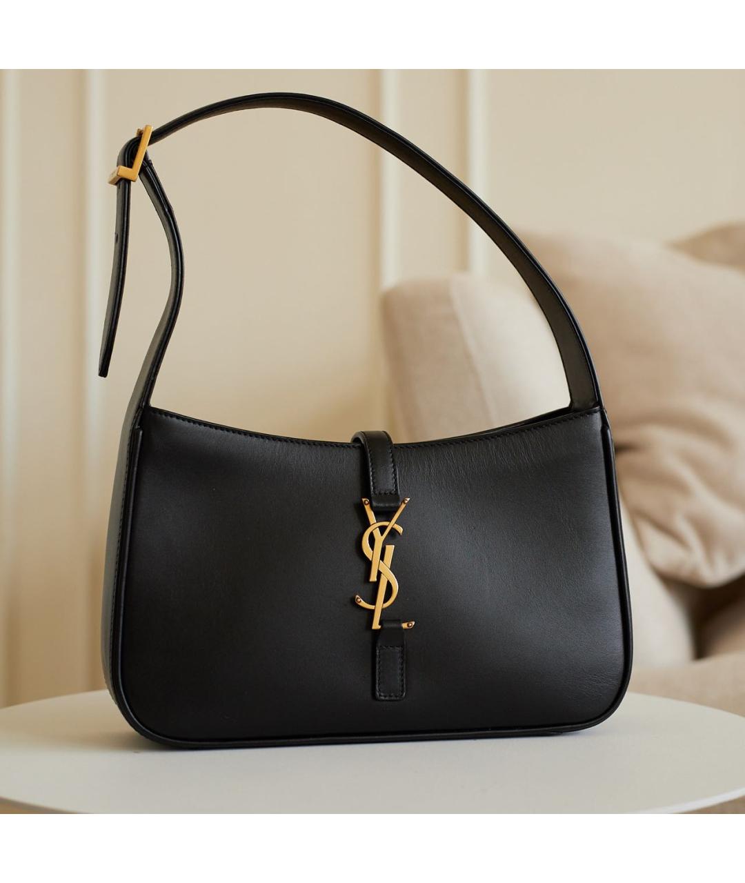 SAINT LAURENT Черная кожаная сумка с короткими ручками, фото 7