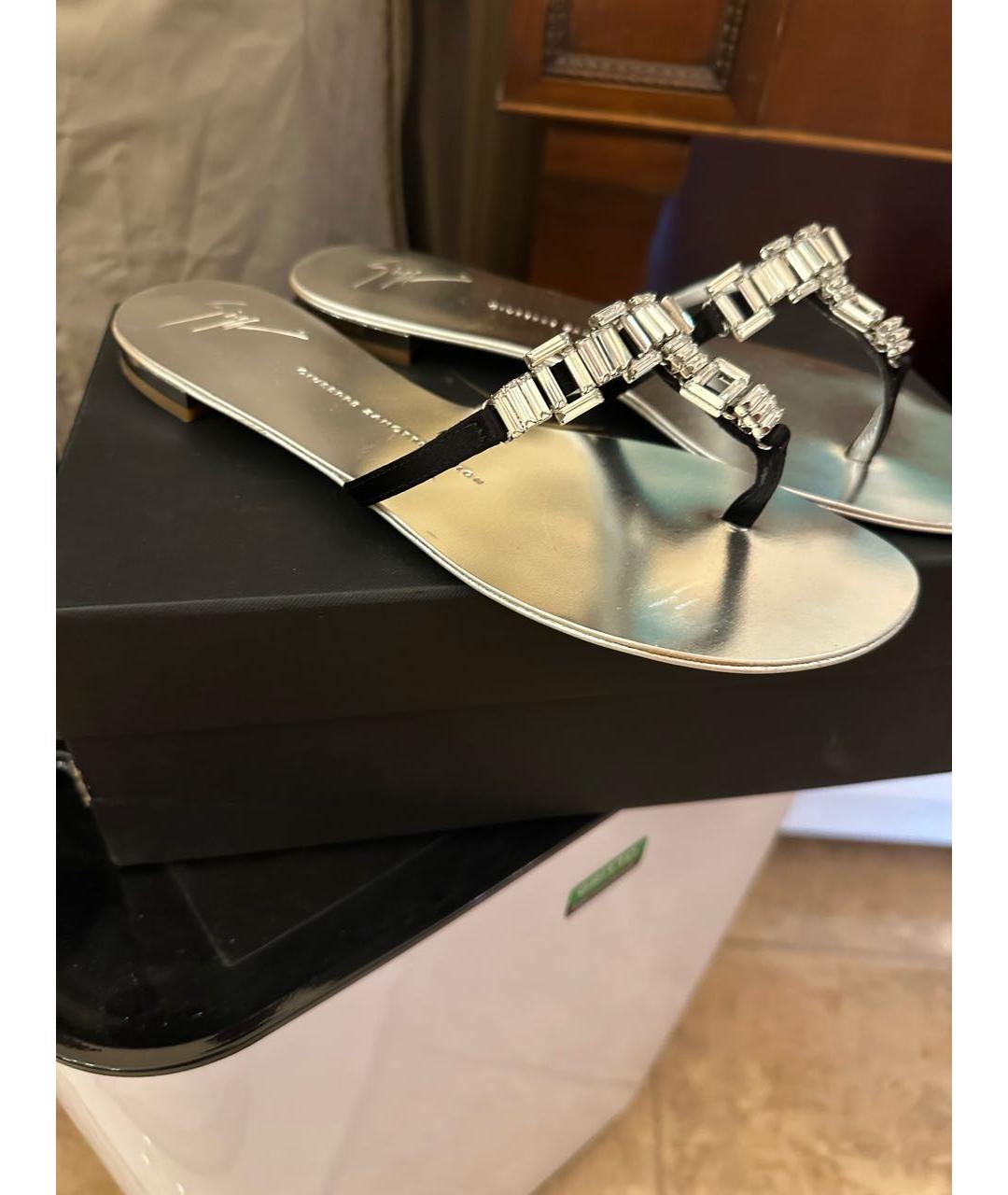 GIUSEPPE ZANOTTI DESIGN Серебряные кожаные босоножки, фото 9