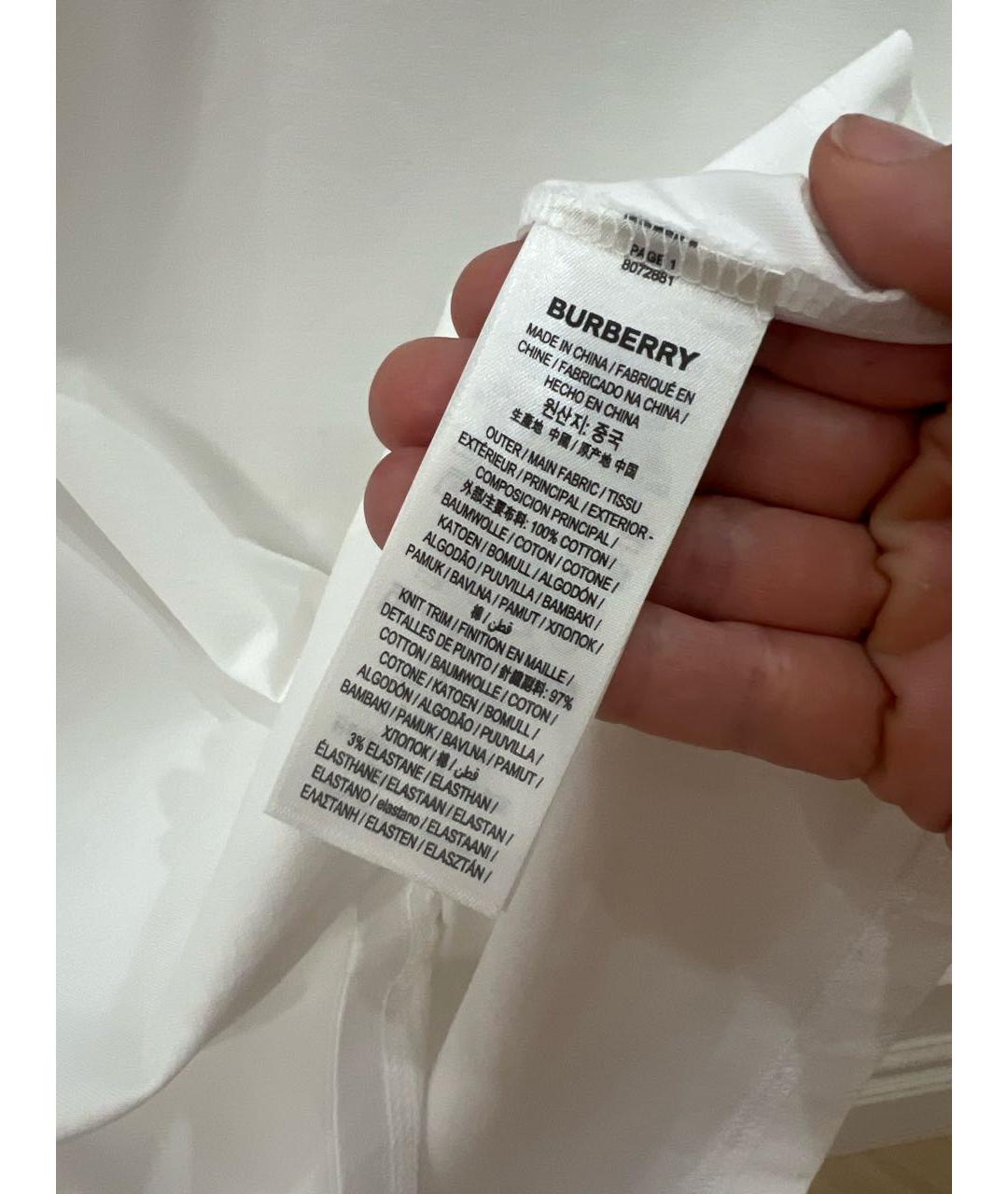BURBERRY Белая хлопковая футболка, фото 4