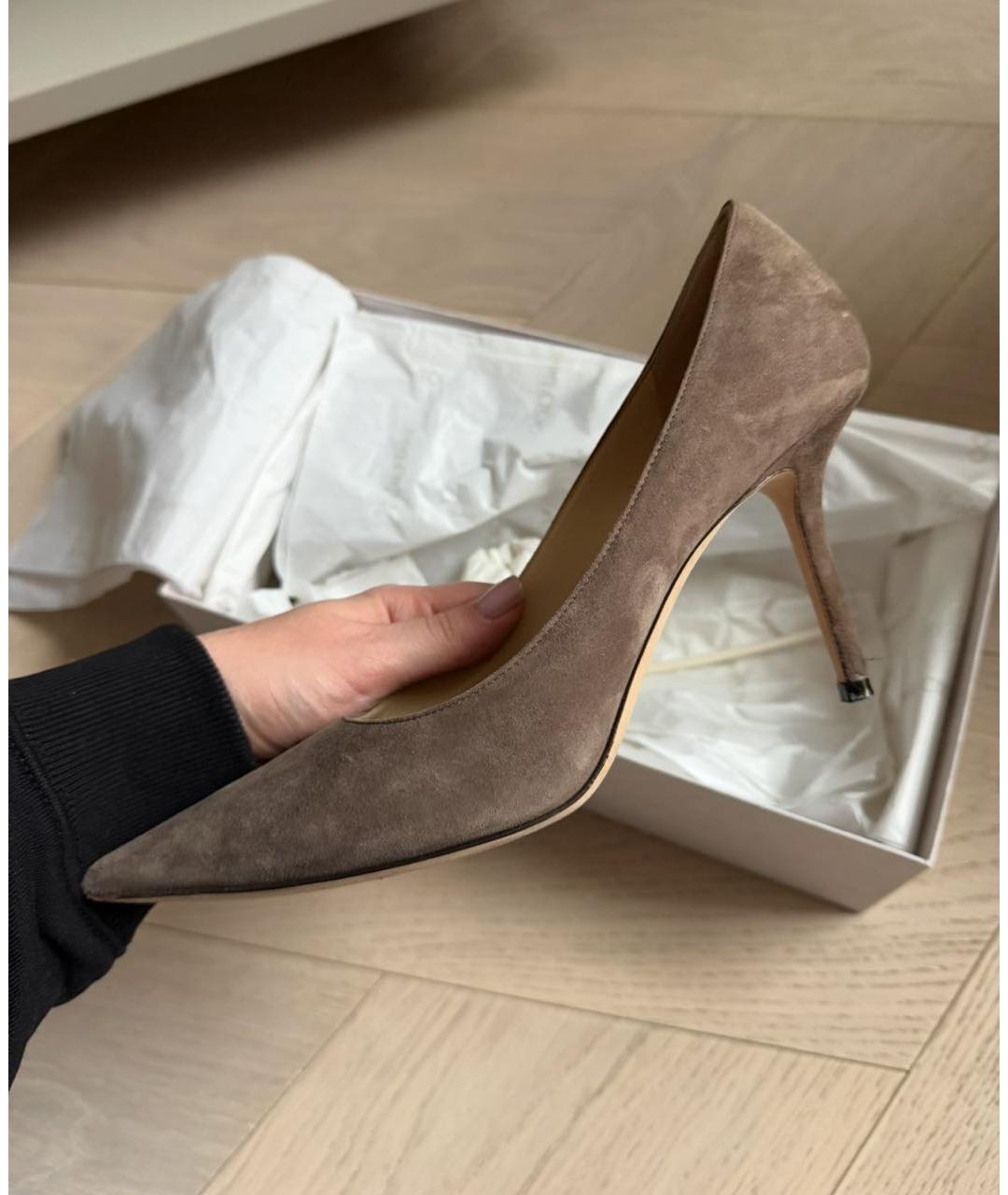 JIMMY CHOO Бежевые замшевые туфли, фото 8